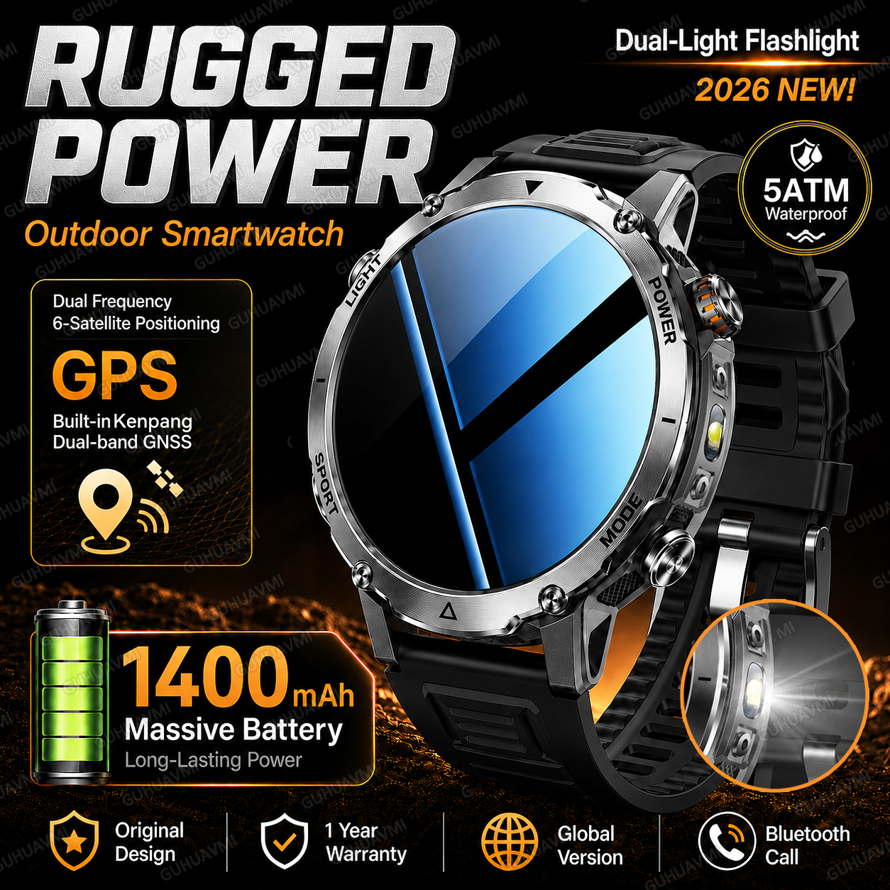 Gmt Dual Timezone Watch - 2026 New Rugged Power Smart Watch