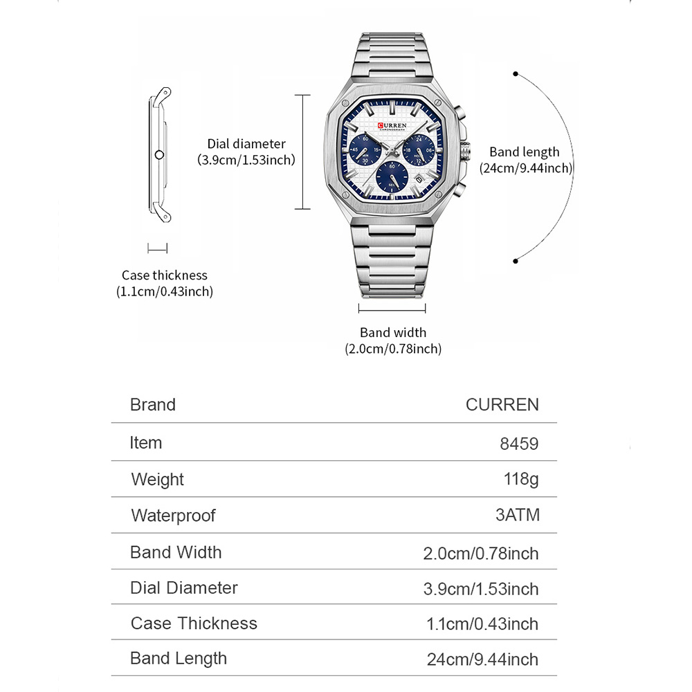 CURREN Luxury Square Chrono Wa - Luxury Watch Dial recensie en prijs